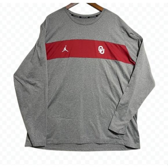 Jordan Brand Men's Oklahoma Sooners Gray Dri-FIT Long Sleeve T-Shirt - Size 3XL - Picture 1 of 6